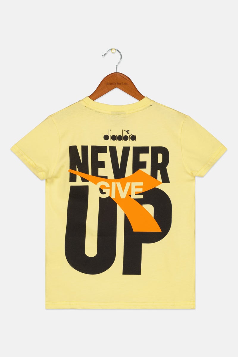 DIADORA Kids Girl Crew Neck Short Sleeve Brand Logo Tee, Yellow - Image 2