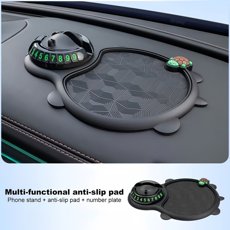 Black Multifunctional Turtle Car Anti Slip Pad Phone Holder With Dashboard Storage And Temporary Parking Number - Image 1