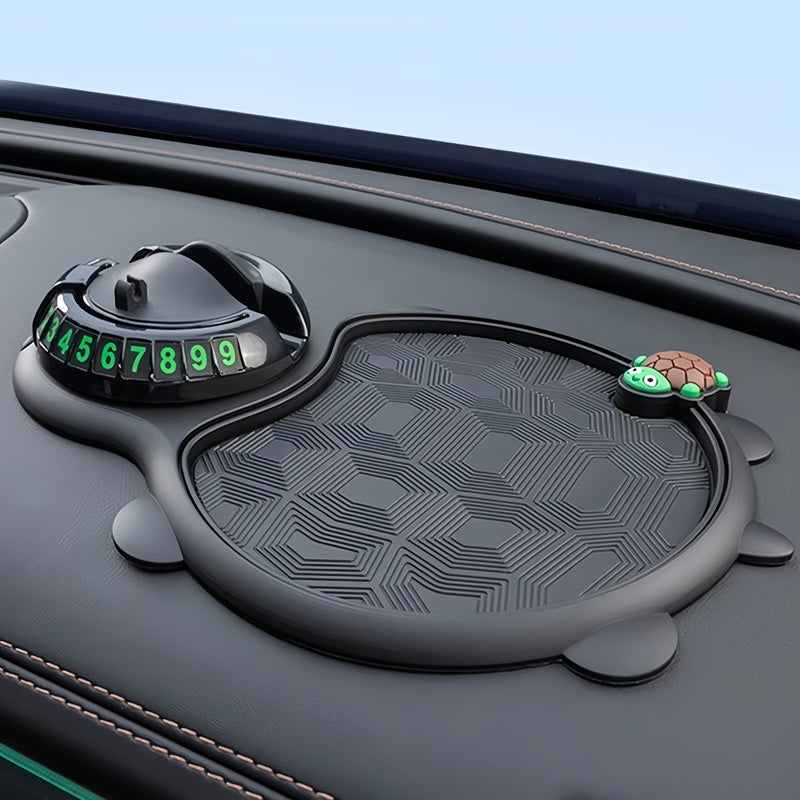 Black Multifunctional Turtle Car Anti Slip Pad Phone Holder With Dashboard Storage And Temporary Parking Number - Image 3