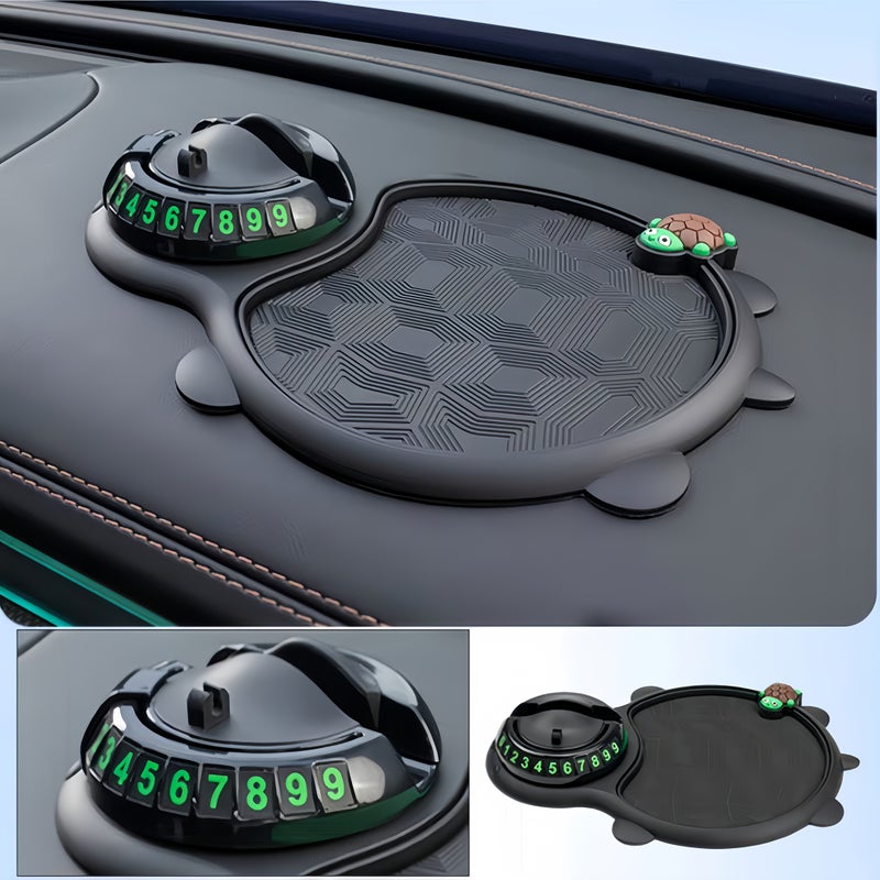 Black Multifunctional Turtle Car Anti Slip Pad Phone Holder With Dashboard Storage And Temporary Parking Number - Image 4