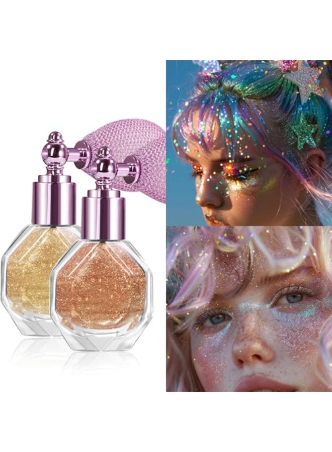 MIESCHER Shimmering Highlighter Powder Spray Sparkle Powder High Gloss Spray for Face Body Hair Longlasting Glitter Waterproof Face Highlighter for Women Party or Daily Wear 03 - Image 3