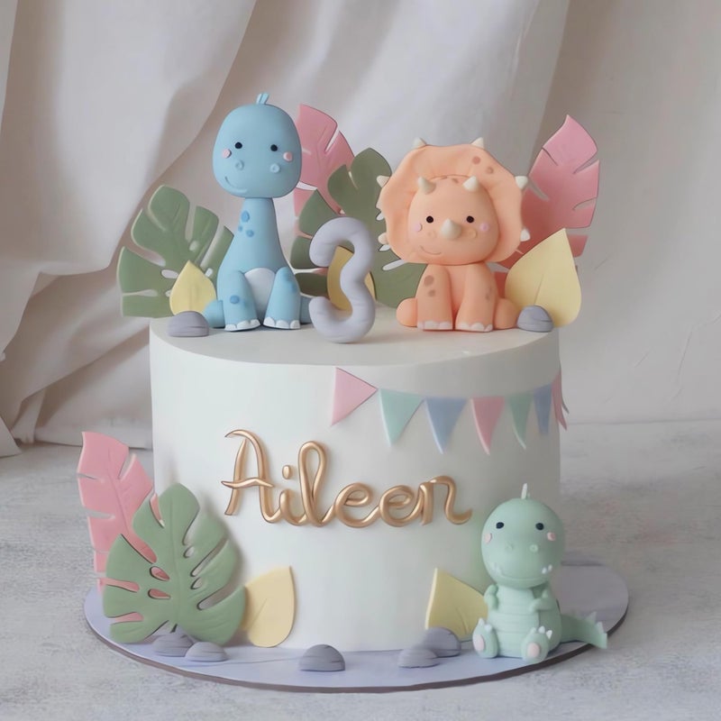 ZXSWEET Clay Dinosaur Cake Toppers With Leaves for Birthday Dinosaur Theme Jungle Theme Supplies - Image 2