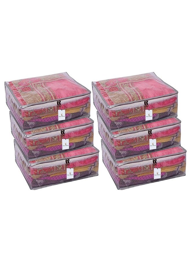 Kuber Industries Kuber Industries Clothes Organizer For Wardrobe (Pack of 6) - Transparent Storage Organizer For Saree | Shirts | Lehenga - Dress Organizer For Wardrobe - Saree Covers With Zip (Transparent) (With Net)  - Image 1