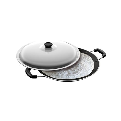 nolta HS 20cm Appam Maker Pan, ISI Certified, PFOA Free Non-Toxic Durable Coating 3mm Thick Non-Stick Aluminium Appachatty with Lid (Black) - Image 1