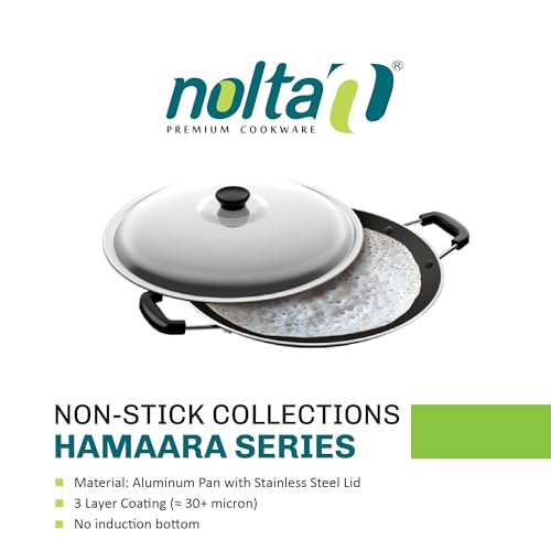 nolta HS 20cm Appam Maker Pan, ISI Certified, PFOA Free Non-Toxic Durable Coating 3mm Thick Non-Stick Aluminium Appachatty with Lid (Black) - Image 2