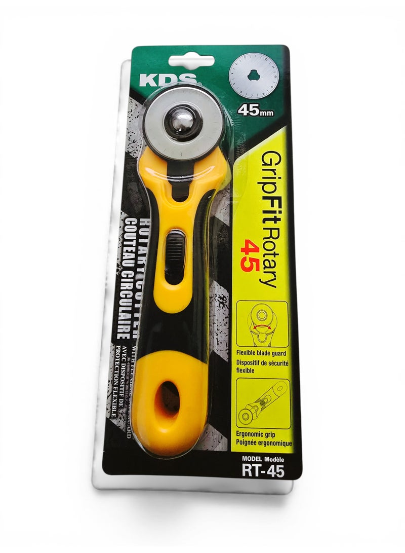 KDS RT-45 Rotary Cutter – 45mm Ergonomic Grip with Flexible Blade Guard for Quilting, Sewing & Crafting - Image 1