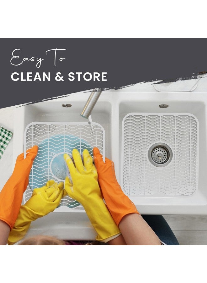 DecorRack 2 واقيات حوض للمطبخ، بيضاء 12" × 11" رف صحون، تحمي الحوض من البقع، الأضرار، الخدوش، شبكة حوض آمنة في غسالة الصحون، حصيرة حوض، للمطبخ (عبوة 2، بيضاء) - Image 4