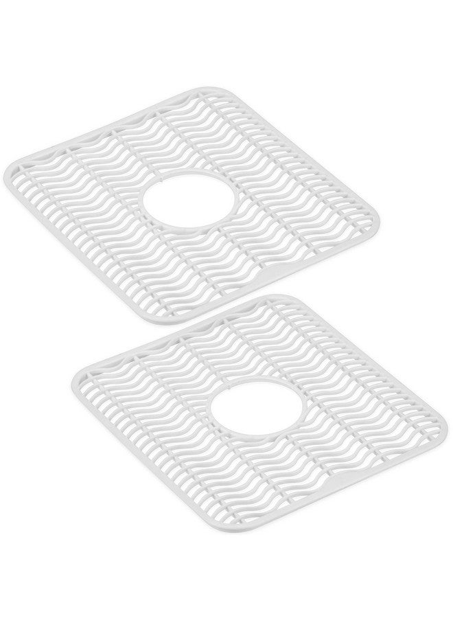 DecorRack 2 واقيات حوض للمطبخ، بيضاء 12" × 11" رف صحون، تحمي الحوض من البقع، الأضرار، الخدوش، شبكة حوض آمنة في غسالة الصحون، حصيرة حوض، للمطبخ (عبوة 2، بيضاء) - Image 2