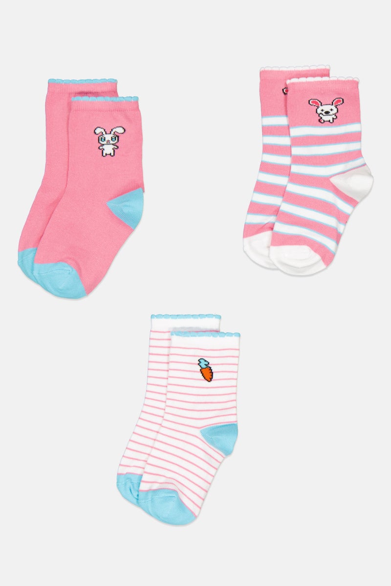 bebe Kids Girl 3 Pairs Stripe Crew Socks, Multicolor - Image 2