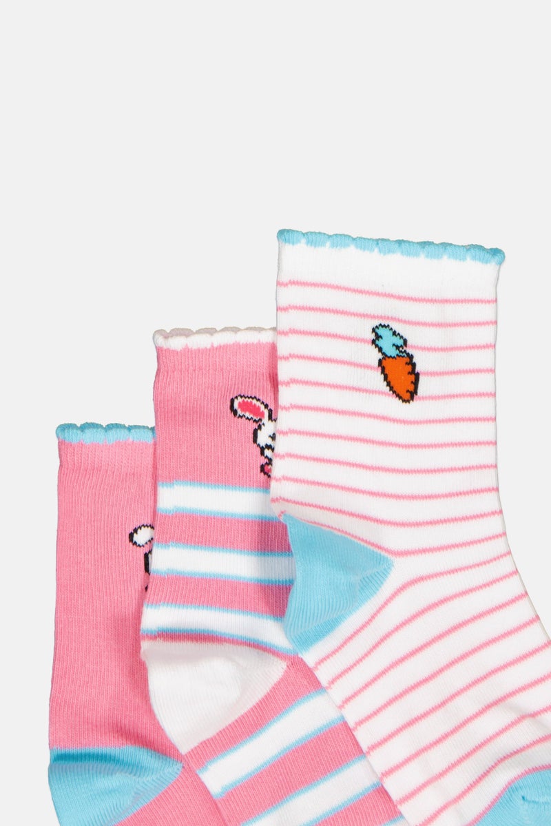 bebe Kids Girl 3 Pairs Stripe Crew Socks, Multicolor - Image 3