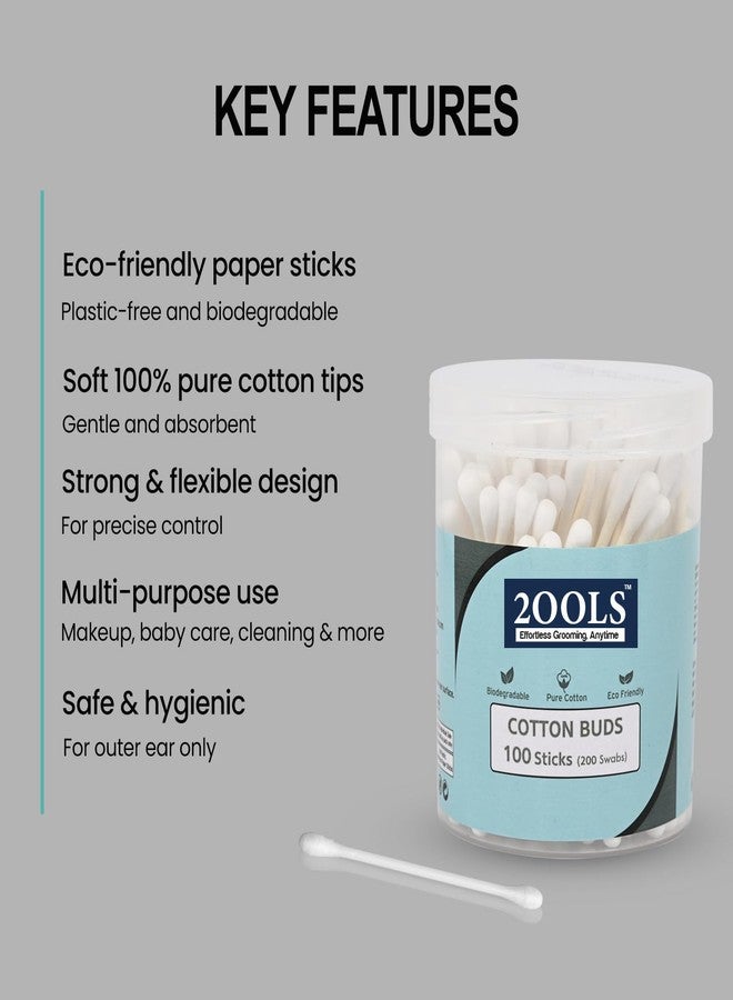 2ools Cotton Buds, Gentle Cotton Swabs for Personal Hygiene and Beauty (White) (100 Sticks (200 Swabs)) - Image 5