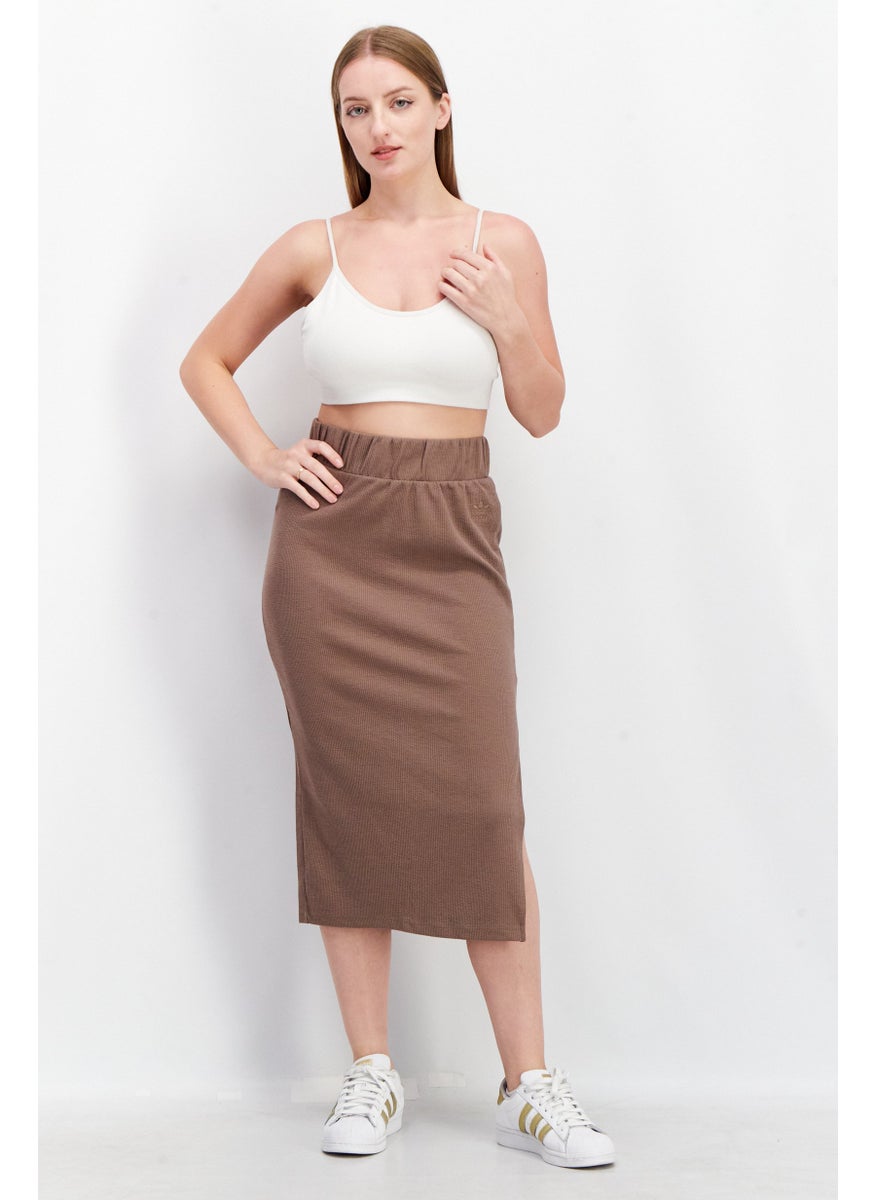 adidas Originals Women Sportswear Fit Ribbed Midi Skirt, Taupe  - Image 2