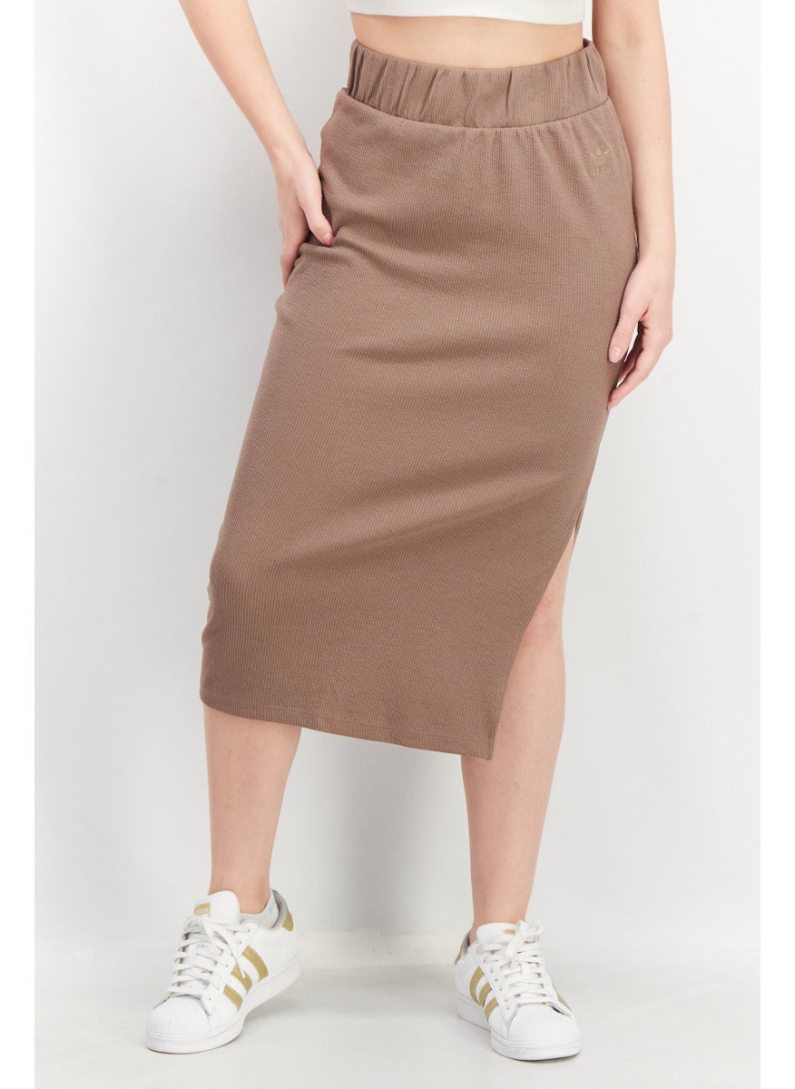 adidas Originals Women Sportswear Fit Ribbed Midi Skirt, Taupe  - Image 1