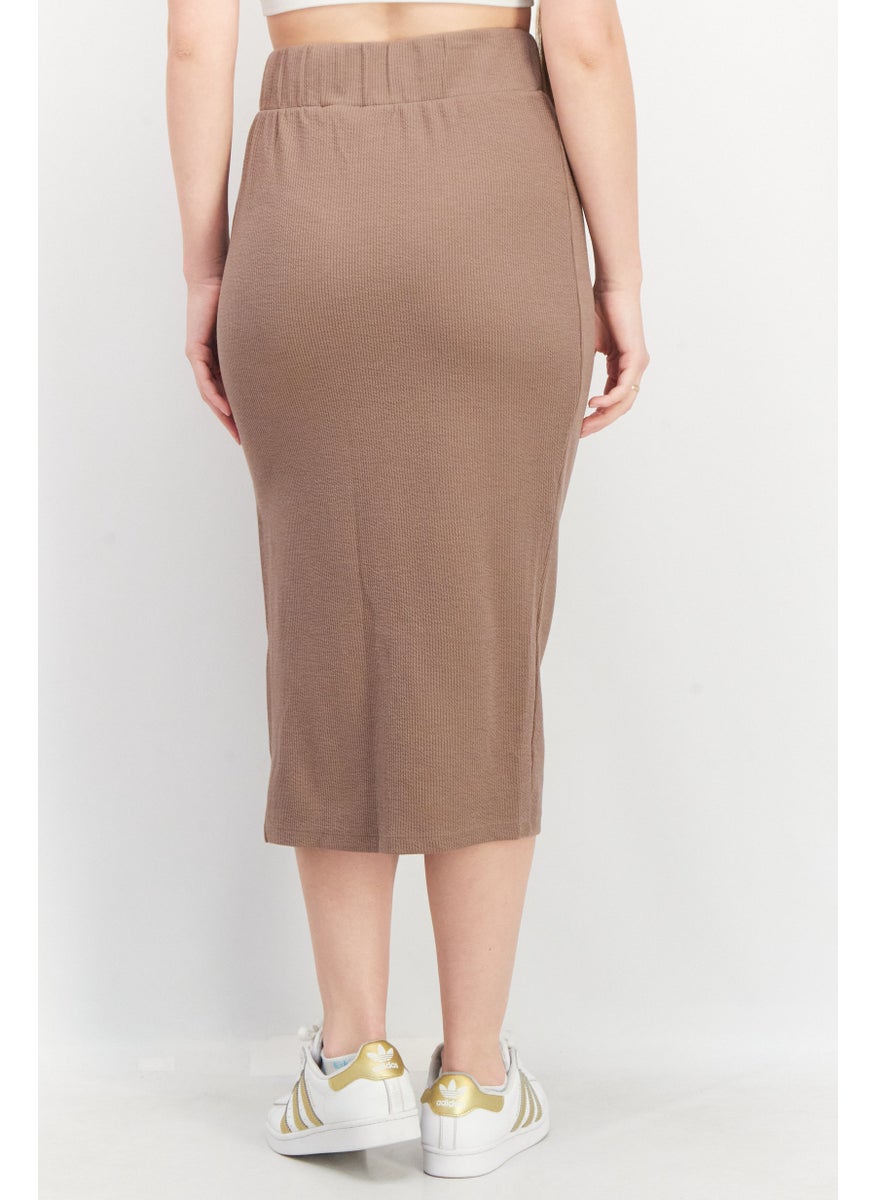 adidas Originals Women Sportswear Fit Ribbed Midi Skirt, Taupe  - Image 4