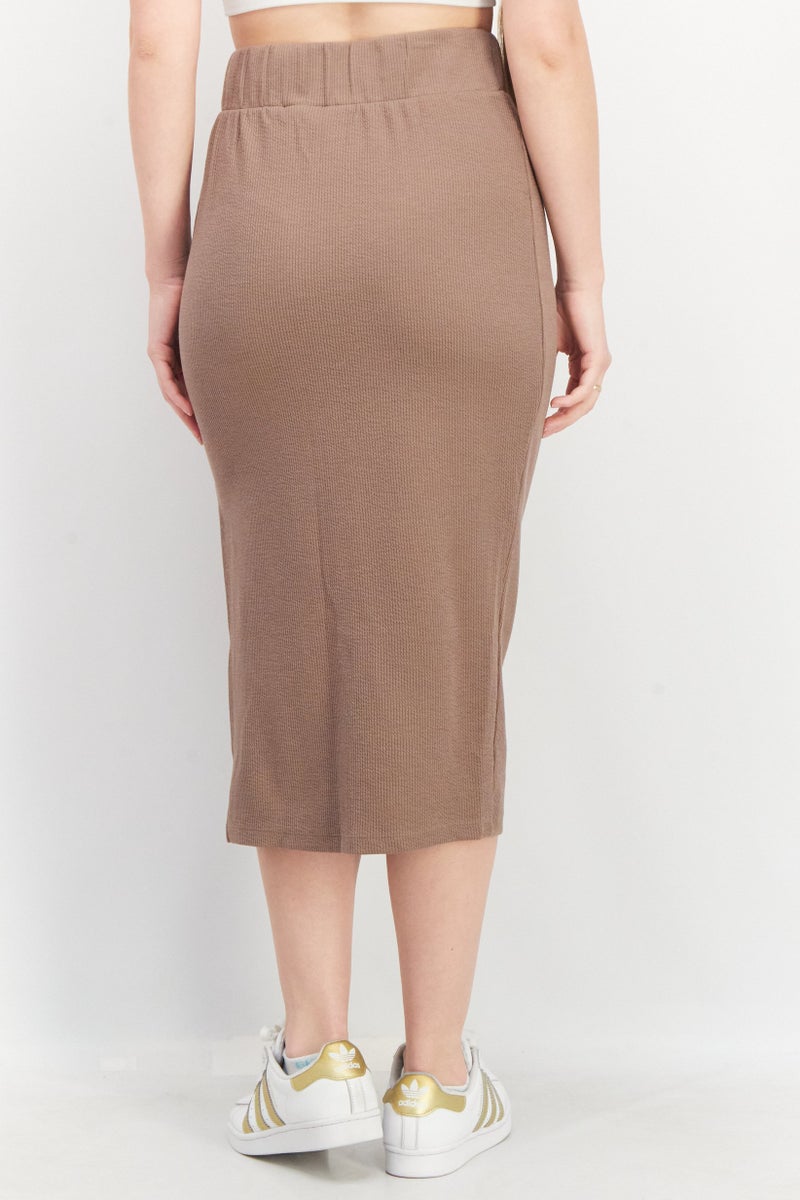 adidas Originals Women Sportswear Fit Ribbed Midi Skirt, Taupe - Image 4
