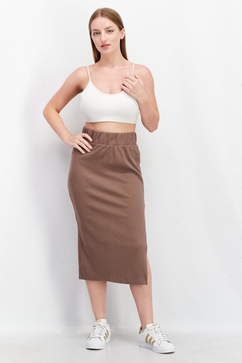 adidas Originals Women Sportswear Fit Ribbed Midi Skirt, Taupe - Image 2