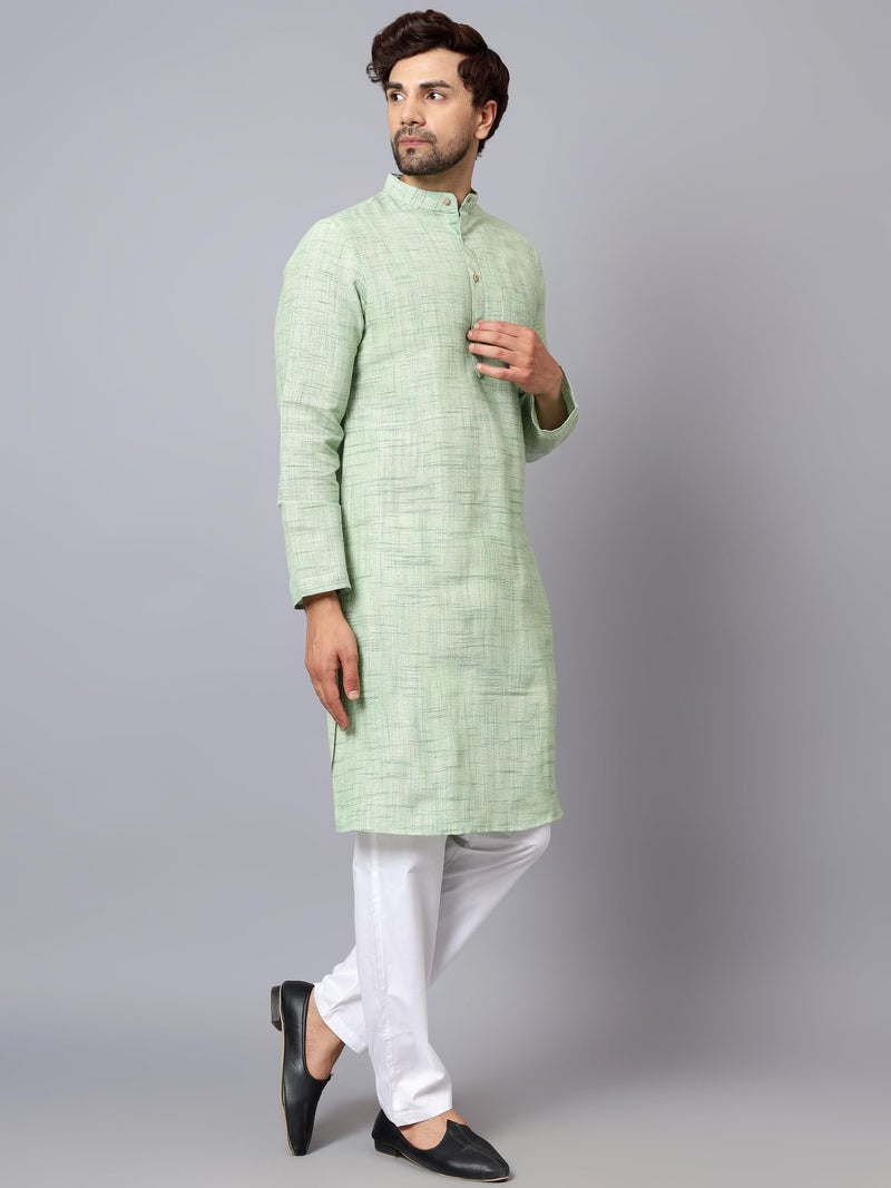LATEST CHIKAN Men's Full Sleeve Salab Cotton Blend Ethnic Wear Regular Long Kurta (Light Green, 42), Regular Fit, XL - Image 3