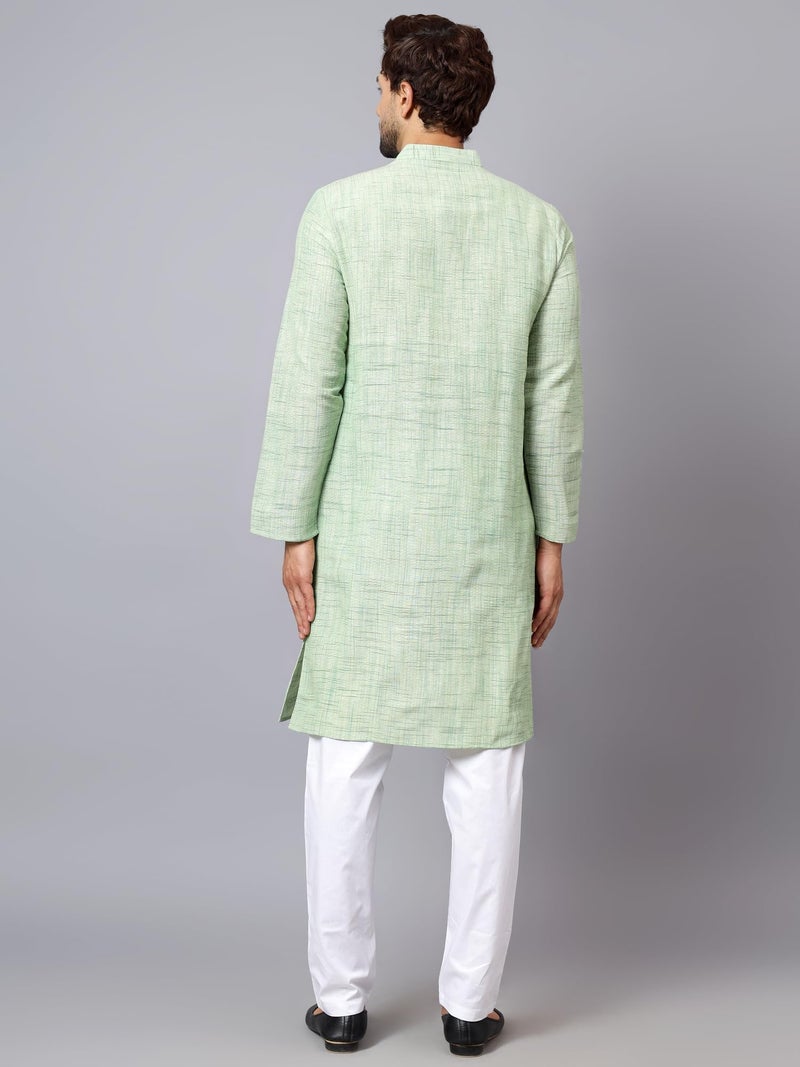LATEST CHIKAN Men's Full Sleeve Salab Cotton Blend Ethnic Wear Regular Long Kurta (Light Green, 42), Regular Fit, XL - Image 5