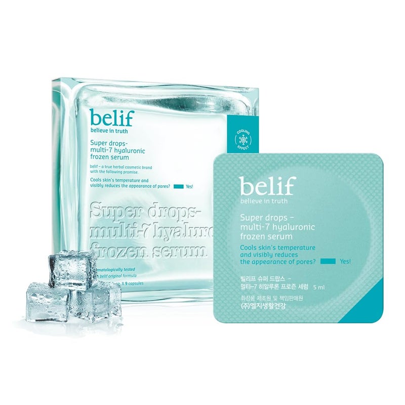 belif Super Drops Multi7 Hyaluronic Frozen Serum Hydrating Soothing Depuffing Serum with Peptides Caffeine Enhances Skin Elasticity Korean Skincare 5mlx9EA