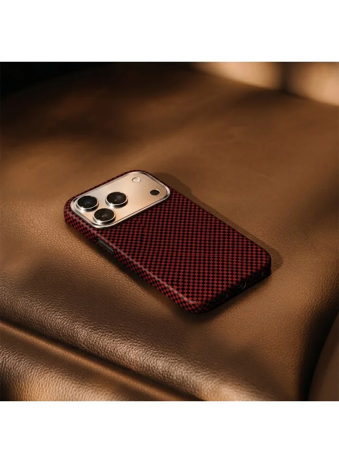 Mobcos Mobcos 17 Pro Max Fiber Chex Plain Red Mobcos iPhone 17 Pro Max Chex Plain Red Aramid Fiber Case, 1500D Fusion Weave, Ultra Slim Lightweight Magnetic Cover, MagSafe Compatible  | Best Price UAE