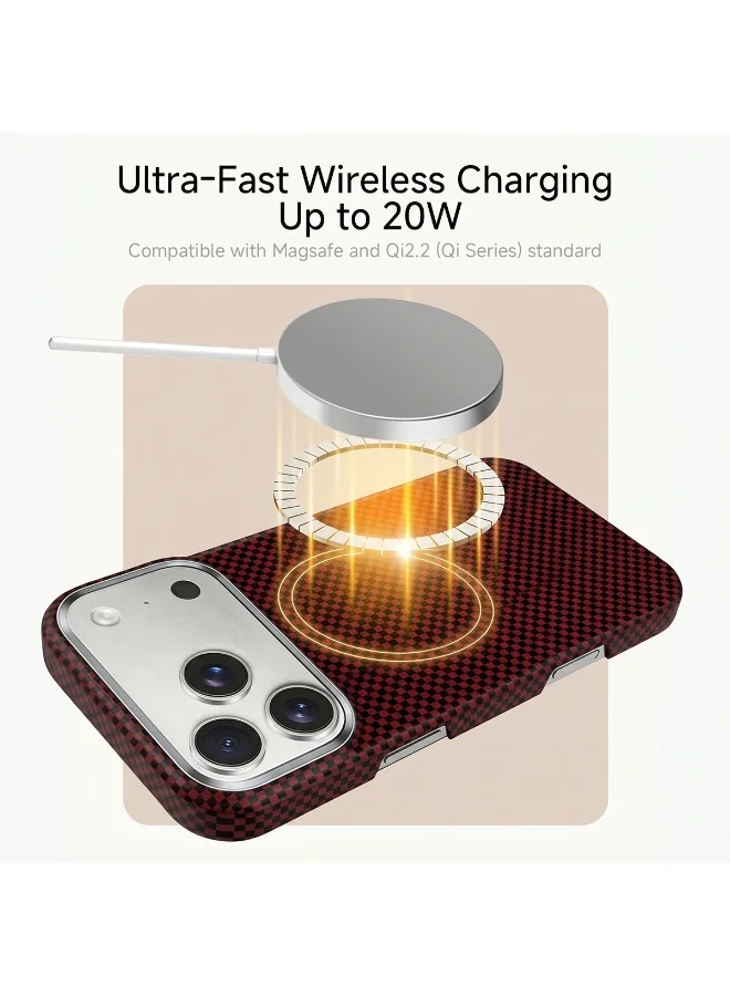 Mobcos Mobcos 17 Pro Max Fiber Chex Plain Red Mobcos iPhone 17 Pro Max Chex Plain Red Aramid Fiber Case, 1500D Fusion Weave, Ultra Slim Lightweight Magnetic Cover, MagSafe Compatible  | Best Price UAE
