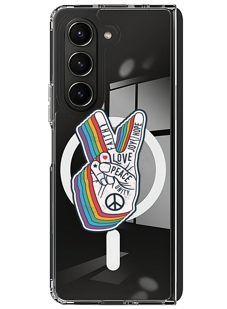 Theodor Magnetic Case for Samsung Galaxy Z Fold 6 Compatible with MagSafe Wireless Charging, Shockproof Phone Bumper Cover Peace symbol - Image 1