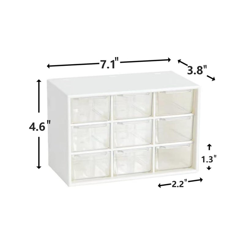 LIPCHEEGO Small Drawer Organizer for Desk, 7.1" x 3. 8" x 4.6" Mini Desktop Drawer Organizer with 9 Clear Drawers, Plastic Desktop Craft Storage Box for Desk Office School Home (White) - Image 3