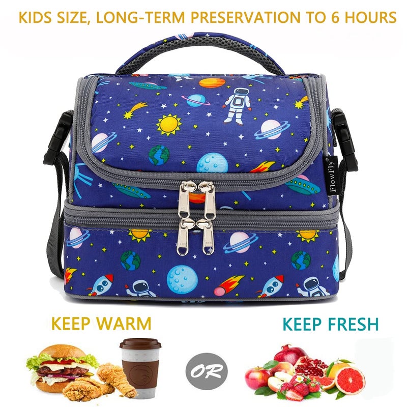FlowFly Kids Double Decker Cooler Insulated Lunch Bag Large Tote for Boys, Girls, Men, Women, With Adjustable Strap, Astronaut - Image 2