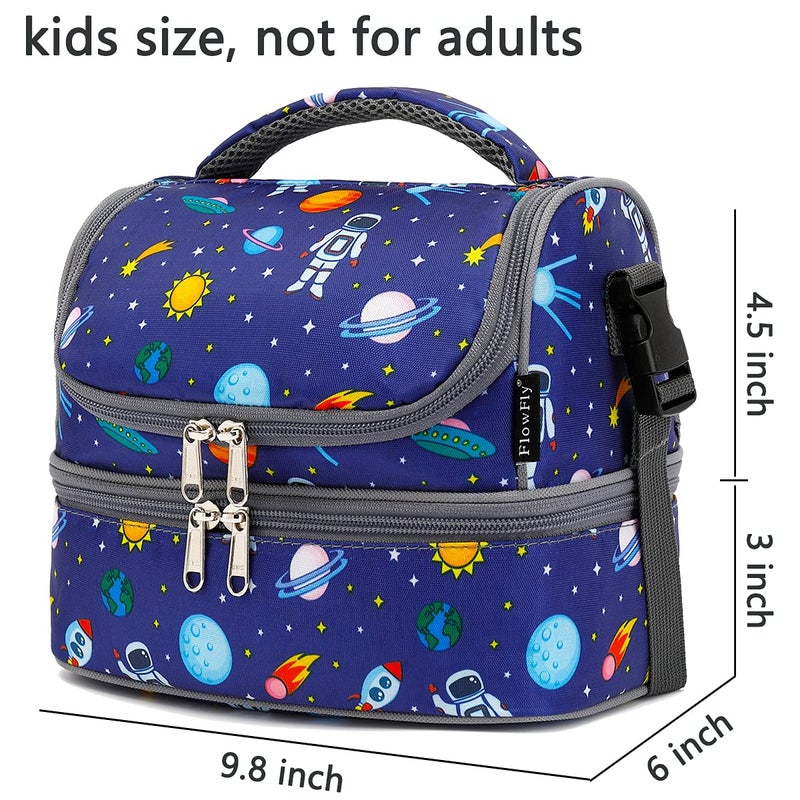 FlowFly Kids Double Decker Cooler Insulated Lunch Bag Large Tote for Boys, Girls, Men, Women, With Adjustable Strap, Astronaut - Image 3