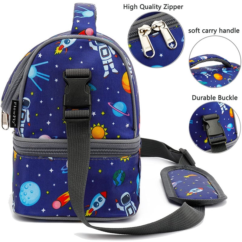 FlowFly Kids Double Decker Cooler Insulated Lunch Bag Large Tote for Boys, Girls, Men, Women, With Adjustable Strap, Astronaut - Image 4