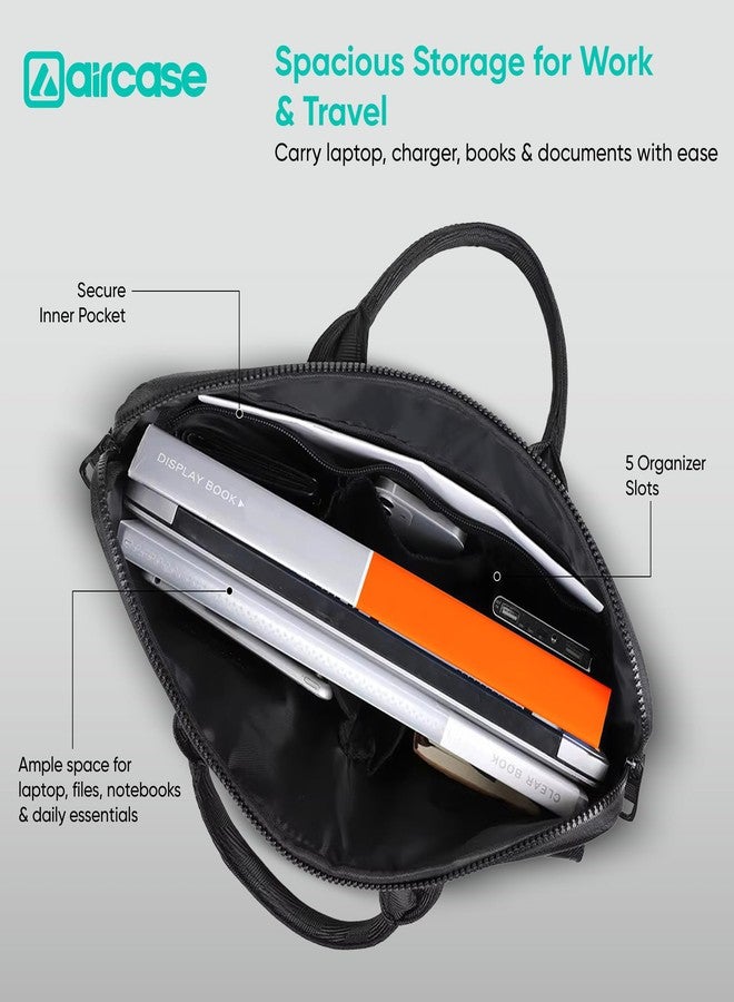 AirCase Professional Laptop Messenger Bag (up to 14.1 Inch) Premium Office Bag for Men & Women| Travel Shoulder Handbag with Trolley Belt, Padded Multiple Compartments & Pockets, YKK Zipper (Black) - Image 3