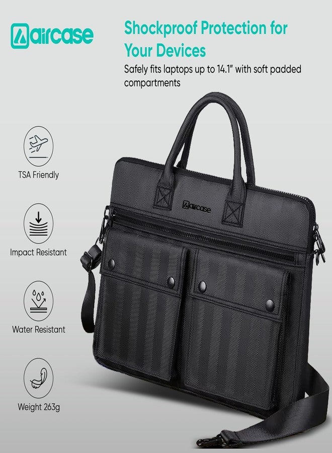 AirCase Professional Laptop Messenger Bag (up to 14.1 Inch) Premium Office Bag for Men & Women| Travel Shoulder Handbag with Trolley Belt, Padded Multiple Compartments & Pockets, YKK Zipper (Black) - Image 4