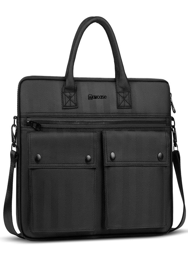 AirCase Professional Laptop Messenger Bag (up to 14.1 Inch) Premium Office Bag for Men & Women| Travel Shoulder Handbag with Trolley Belt, Padded Multiple Compartments & Pockets, YKK Zipper (Black) - Image 1