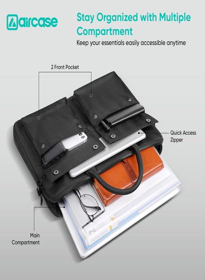 AirCase Professional Laptop Messenger Bag (up to 14.1 Inch) Premium Office Bag for Men & Women| Travel Shoulder Handbag with Trolley Belt, Padded Multiple Compartments & Pockets, YKK Zipper (Black) - Image 2