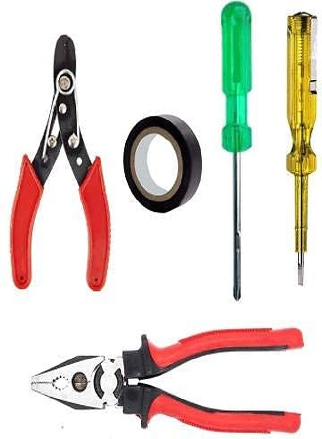 PILERMAN Combo of Plier, 2in1 Screwdriver, Line Tester, Electrical Tape, Wire Cutter Hand Tools Kit (5 Tools) - Image 1