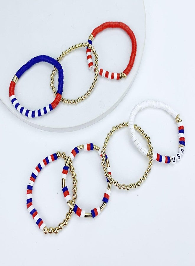 كولودوغو أساور كولودوغو الحمراء والبيضاء والزرقاء للنساء، أساور مطاطية قابلة للتكديس مزينة بالخرز، مثالية للاحتفال بيوم الاستقلال الأمريكي، تُعدّ هدية مجوهرات وطنية رائعة. - Image 4