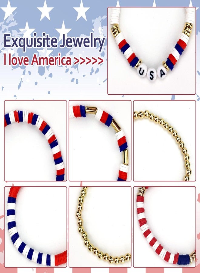 كولودوغو أساور كولودوغو الحمراء والبيضاء والزرقاء للنساء، أساور مطاطية قابلة للتكديس مزينة بالخرز، مثالية للاحتفال بيوم الاستقلال الأمريكي، تُعدّ هدية مجوهرات وطنية رائعة. - Image 5