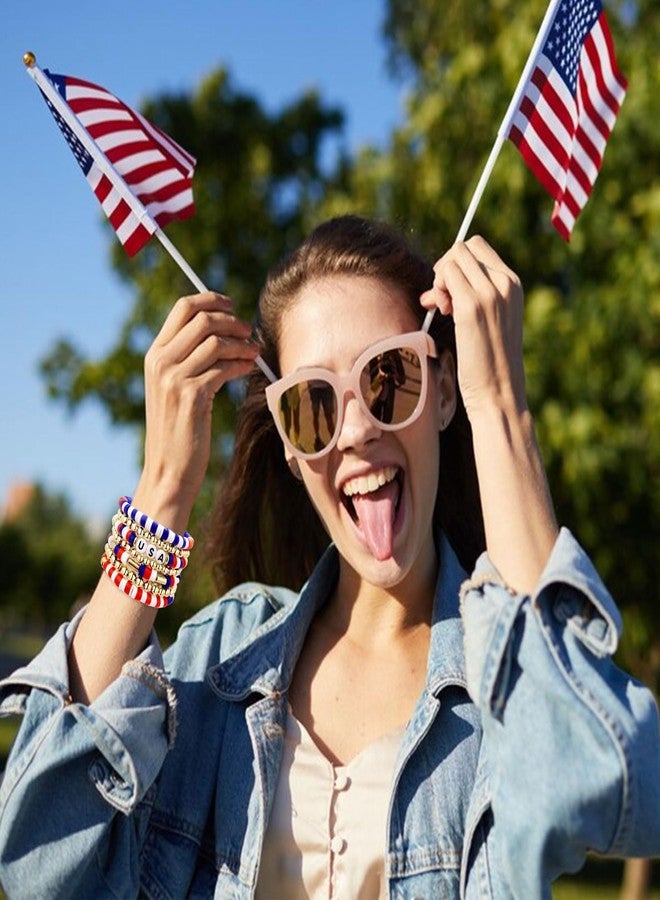 كولودوغو أساور كولودوغو الحمراء والبيضاء والزرقاء للنساء، أساور مطاطية قابلة للتكديس مزينة بالخرز، مثالية للاحتفال بيوم الاستقلال الأمريكي، تُعدّ هدية مجوهرات وطنية رائعة. - Image 3