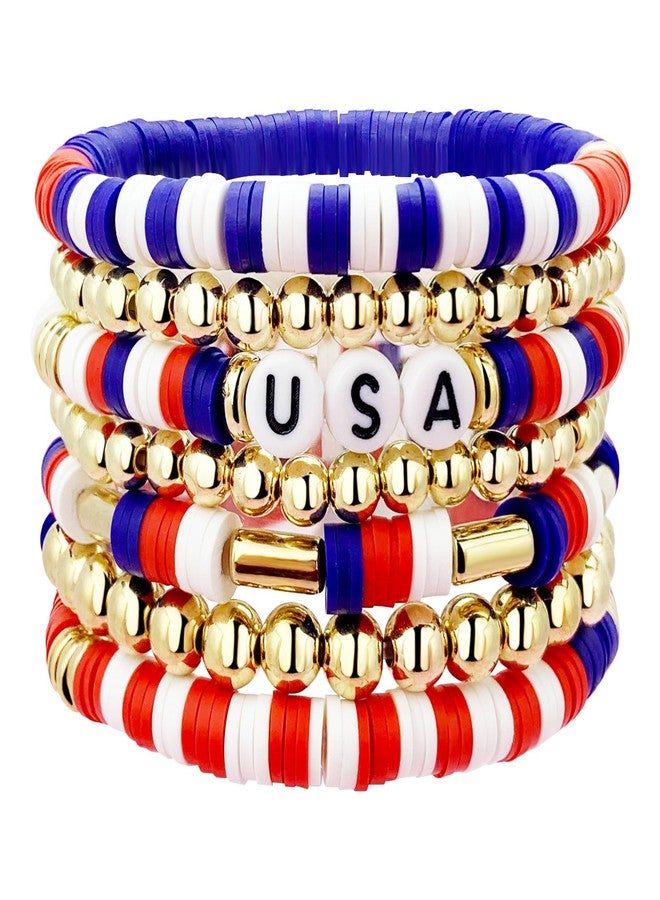 كولودوغو أساور كولودوغو الحمراء والبيضاء والزرقاء للنساء، أساور مطاطية قابلة للتكديس مزينة بالخرز، مثالية للاحتفال بيوم الاستقلال الأمريكي، تُعدّ هدية مجوهرات وطنية رائعة. - Image 1