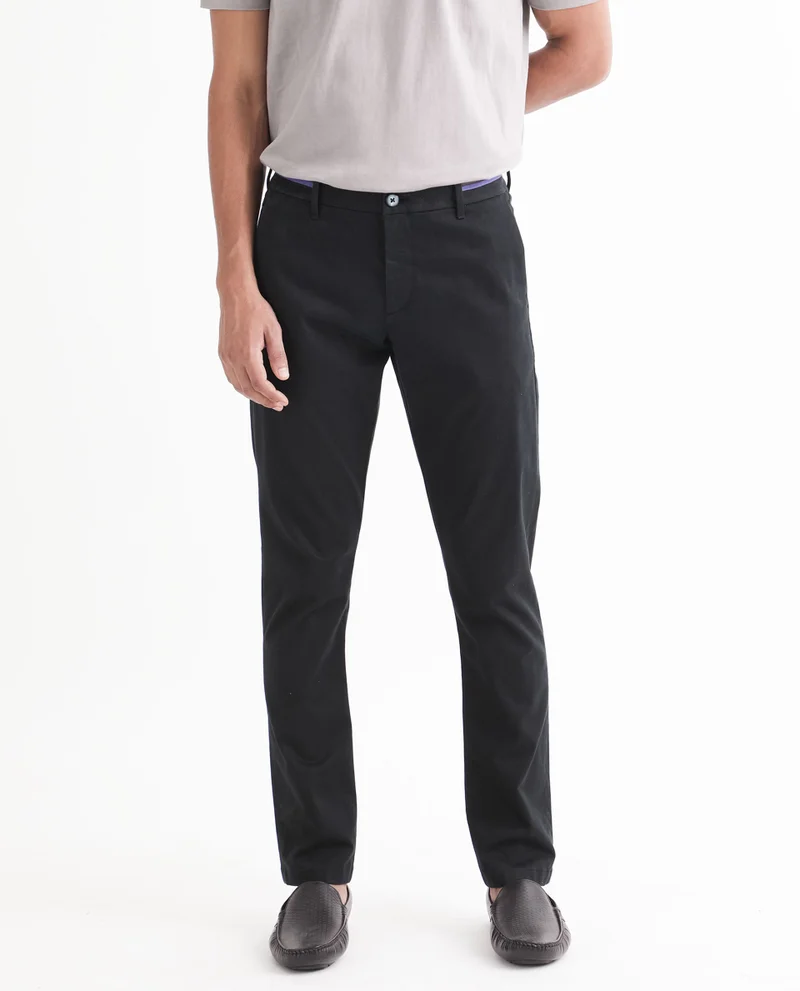 Rare Rabbit Rare Rabbit Men's Trellis Black Solid Mid-Rise Regular Fit Trouser