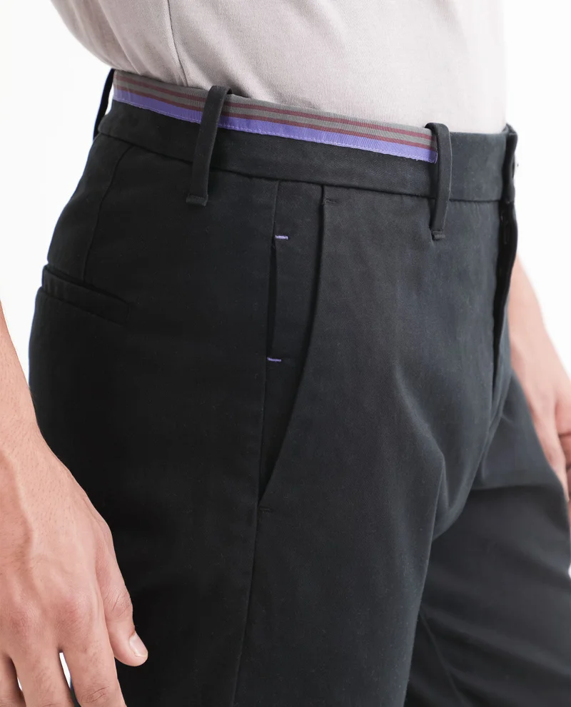 Rare Rabbit Rare Rabbit Men's Trellis Black Solid Mid-Rise Regular Fit Trouser