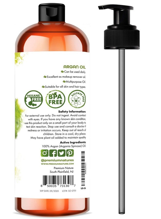 Premium Nature Argan Oil For Dry Damaged Hair And Growth Argon Oil Serum For Hair Oil For Curly Frizzy Hair Argan Oil For Skin Hair Oil For Men Organic Argan Oil Of Morocco 16 Oz Pure Cold Pressed - Image 2