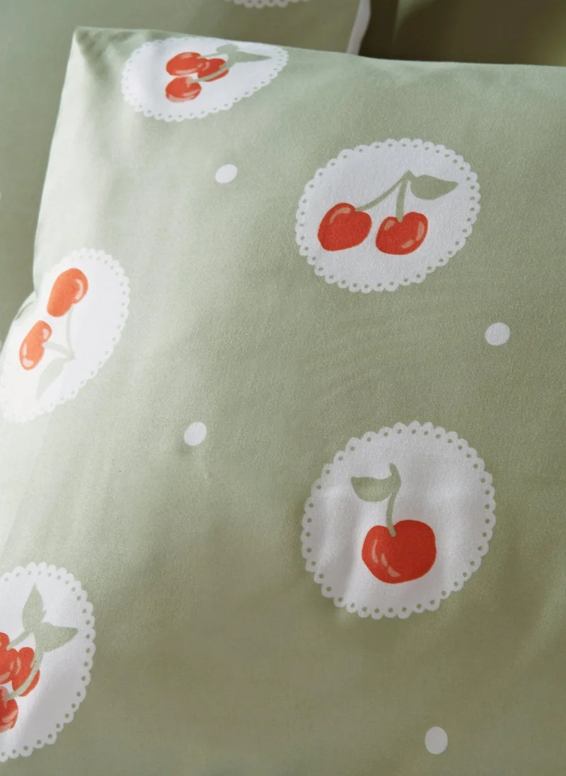 ماتلان Green Cherry Print Microfibre Duvet Set
