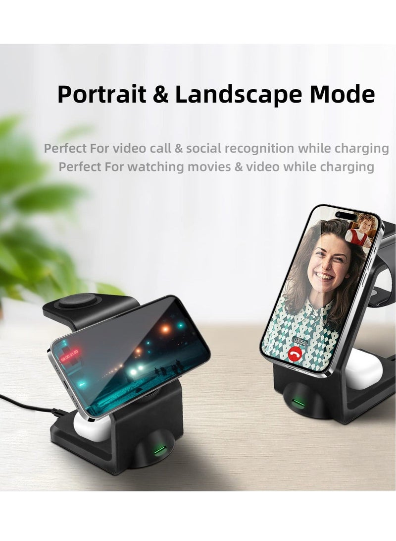 Captaintech Magnetic Wireless Charging Station, 15W 3 in 1 Wireless Charger,Compatible with iPhone 14,13,12 Pro Max/Pro/Mini/Plus, Fast Wireless Charging Stand Dock for Apple Watch , Black - Image 4