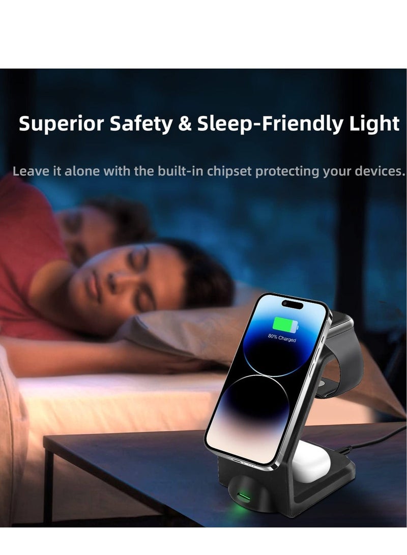 Captaintech Magnetic Wireless Charging Station, 15W 3 in 1 Wireless Charger,Compatible with iPhone 14,13,12 Pro Max/Pro/Mini/Plus, Fast Wireless Charging Stand Dock for Apple Watch , Black - Image 5