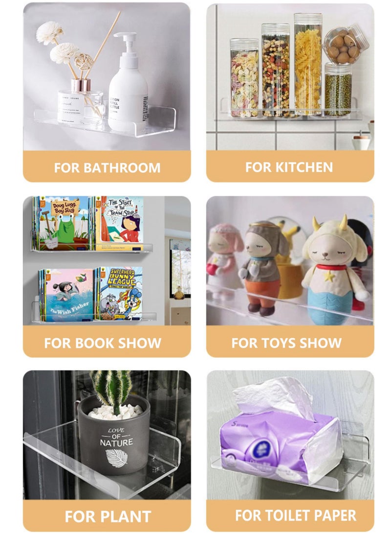 KASTWAVE 2Pcs Clear Acrylic Floating Shelf for Wall Mounted, Adhesive Hanging Shelves No Drill, Small Wall Display Shelf for Plant Pot, Speaker, Security Camera, Room Decor - Image 3