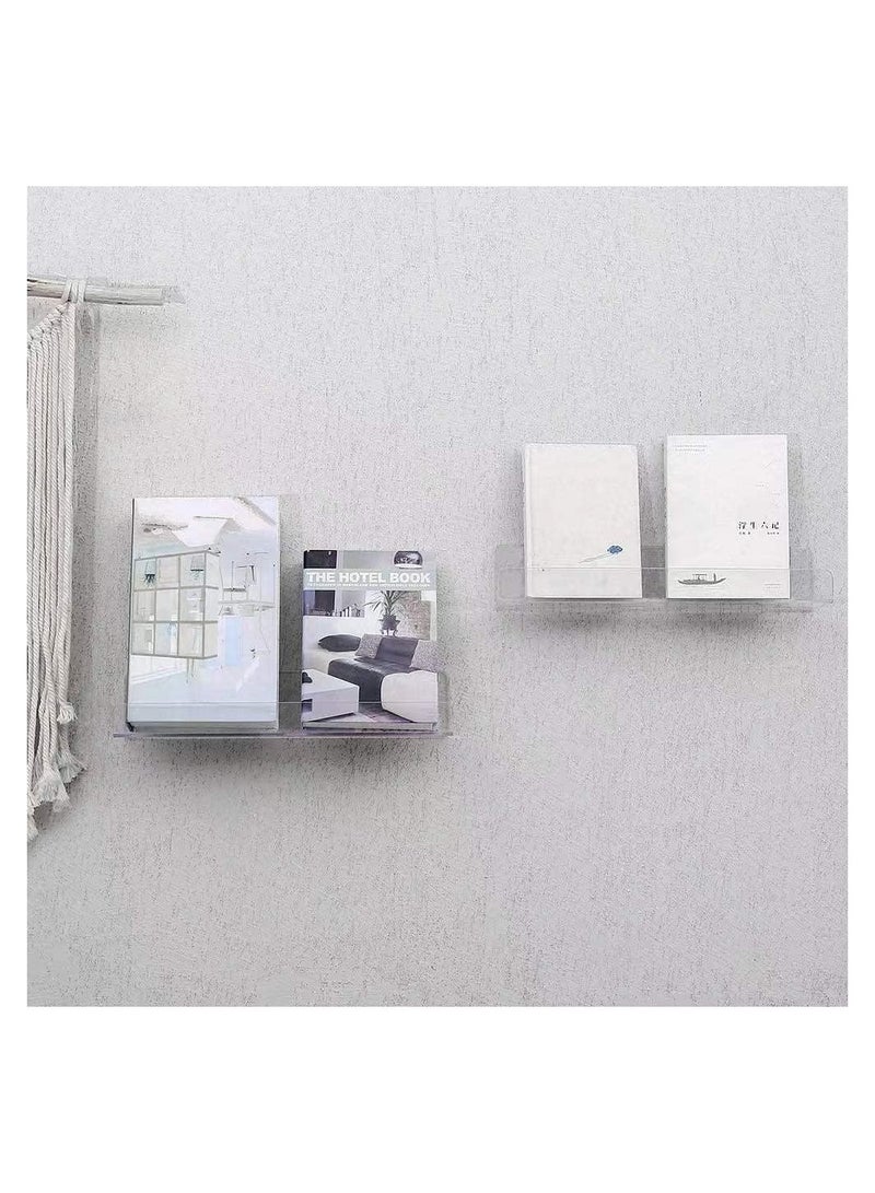 KASTWAVE 2Pcs Clear Acrylic Floating Shelf for Wall Mounted, Adhesive Hanging Shelves No Drill, Small Wall Display Shelf for Plant Pot, Speaker, Security Camera, Room Decor - Image 2