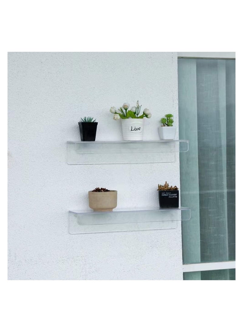 KASTWAVE 2Pcs Clear Acrylic Floating Shelf for Wall Mounted, Adhesive Hanging Shelves No Drill, Small Wall Display Shelf for Plant Pot, Speaker, Security Camera, Room Decor - Image 4