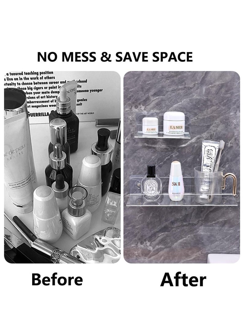 KASTWAVE 2Pcs Clear Acrylic Floating Shelf for Wall Mounted, Adhesive Hanging Shelves No Drill, Small Wall Display Shelf for Plant Pot, Speaker, Security Camera, Room Decor - Image 5