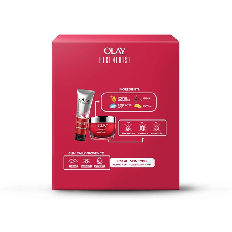 Olay Regenerist Giftpack  Day Cream 50g  Cleanser 100g  Hydrated Plump Bouncy Skin  With Hyaluronic Acid Niacinamide and Peptides  Normal Oily Dry Combination Skin  Pack of 2 - Image 3